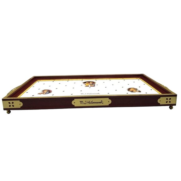 M.J. Hummel Wooden Serving Tray With Porcelain Inlay & Handles 19" x 8.5" x 1.5" - Picture 2 of 3